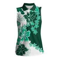 Green Hibiscus Plumeria Floral Women Sleeveless Polo Shirt LT01 Female Green - Polynesian Pride