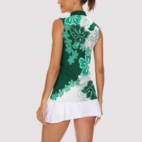 Green Hibiscus Plumeria Floral Women Sleeveless Polo Shirt LT01 - Polynesian Pride