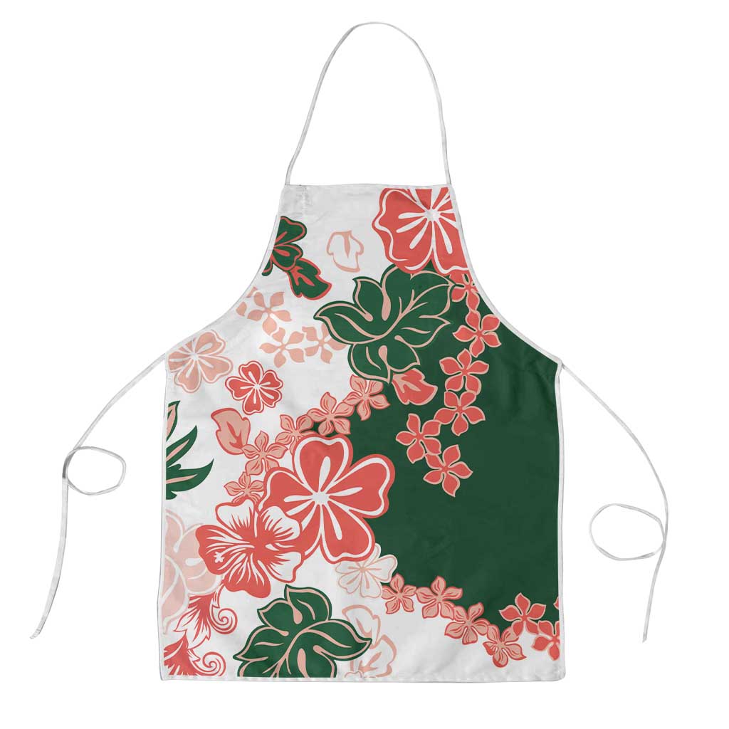 Green Orange Hibiscus Plumeria Floral Apron - Polynesian Pride