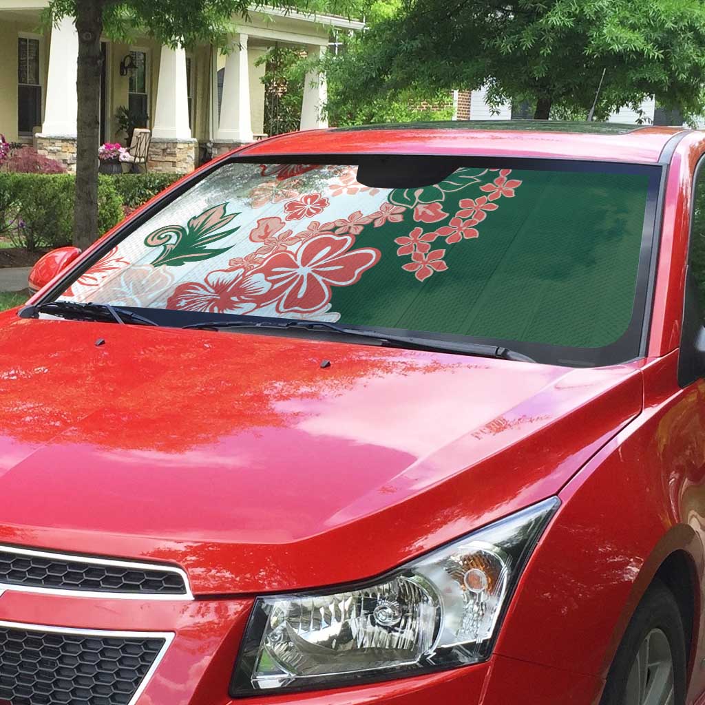 Green Orange Hibiscus Plumeria Floral Auto Sun Shade - Polynesian Pride