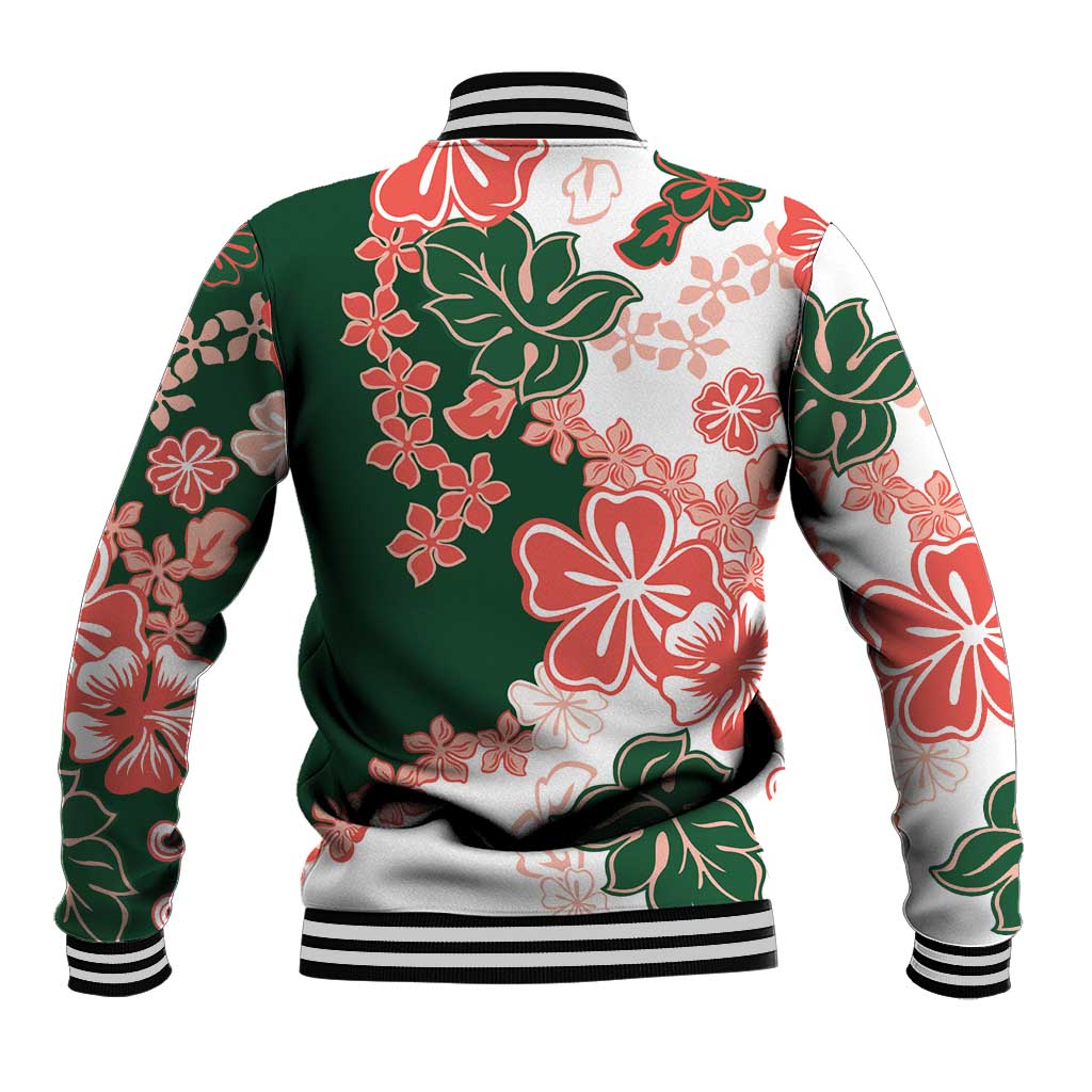 Green Orange Hibiscus Plumeria Floral Baseball Jacket - Polynesian Pride