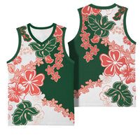 Green Orange Hibiscus Plumeria Floral Basketball Jersey - Polynesian Pride