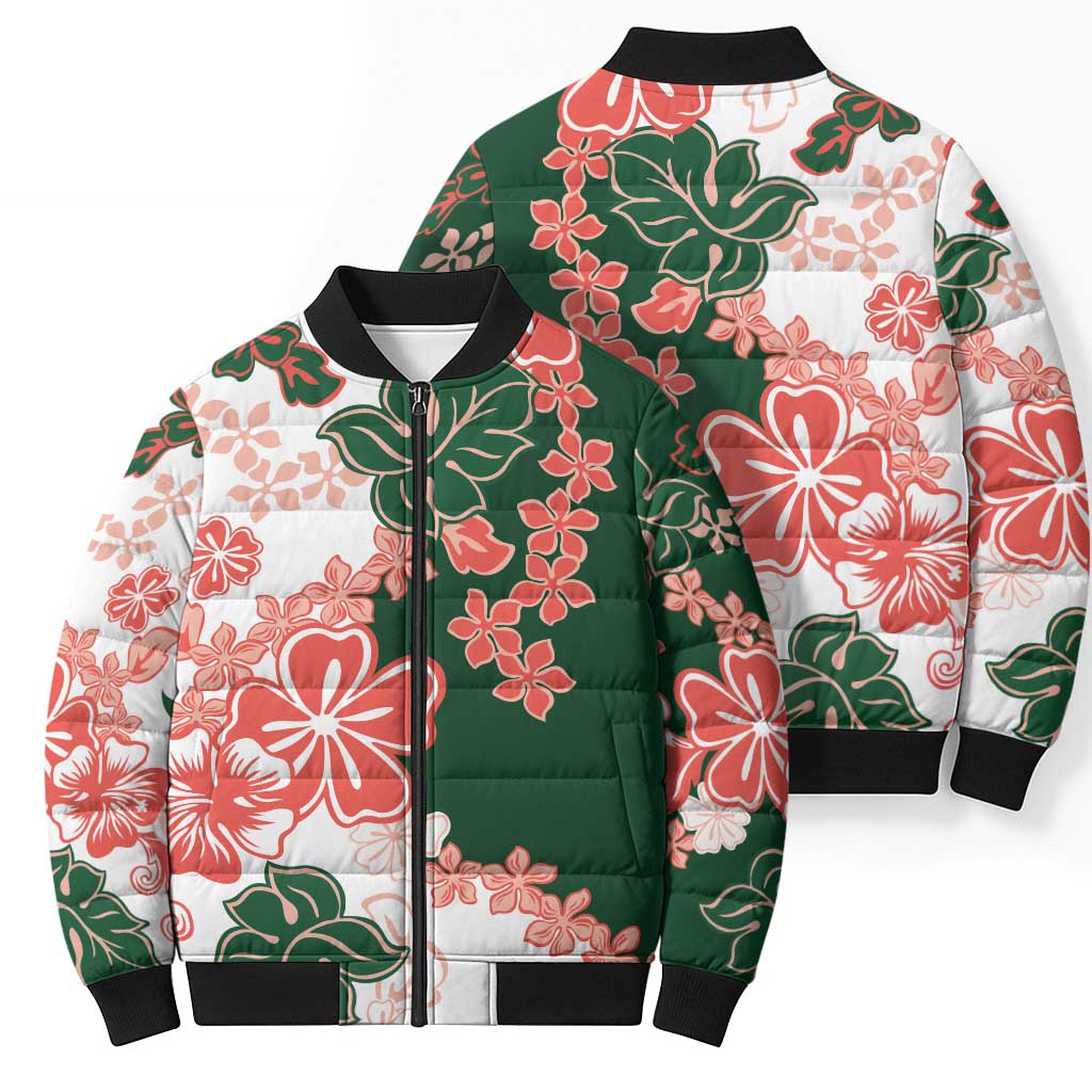 Green Orange Hibiscus Plumeria Floral Bomber Puffer Jacket LT01 - Polynesian Pride