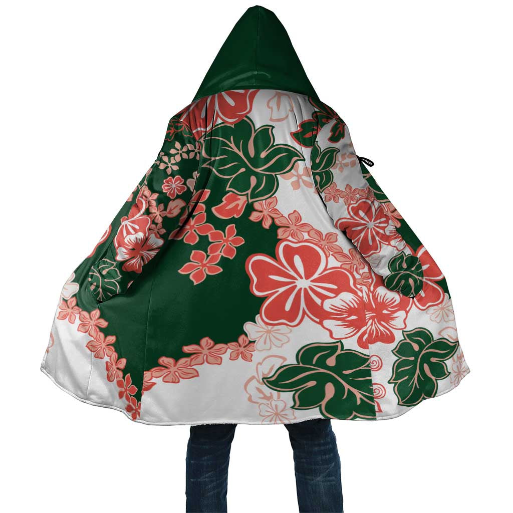 Green Orange Hibiscus Plumeria Floral Cloak - Polynesian Pride