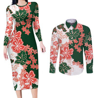 Green Orange Hibiscus Plumeria Floral Couples Matching Long Sleeve Bodycon Dress and Long Sleeve Button Shirt LT01 Orange - Polynesian Pride