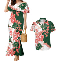 Green Orange Hibiscus Plumeria Floral Couples Matching Mermaid Dress and Hawaiian Shirt LT01 Orange - Polynesian Pride