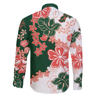 Green Orange Hibiscus Plumeria Floral Family Matching Long Sleeve Bodycon Dress and Hawaiian Shirt LT01 - Polynesian Pride