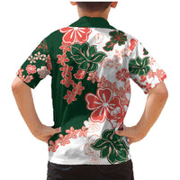 Green Orange Hibiscus Plumeria Floral Family Matching Mermaid Dress and Hawaiian Shirt LT01 - Polynesian Pride