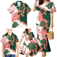 Green Orange Hibiscus Plumeria Floral Family Matching Mermaid Dress and Hawaiian Shirt LT01 - Polynesian Pride