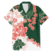 Green Orange Hibiscus Plumeria Floral Family Matching Mermaid Dress and Hawaiian Shirt LT01 Dad's Shirt - Short Sleeve Orange - Polynesian Pride