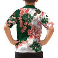 Green Orange Hibiscus Plumeria Floral Family Matching Off Shoulder Maxi Dress and Hawaiian Shirt LT01 - Polynesian Pride