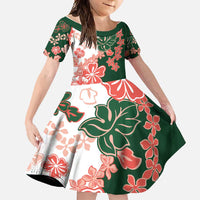 Green Orange Hibiscus Plumeria Floral Family Matching Off Shoulder Maxi Dress and Hawaiian Shirt LT01 Daughter's Dress Orange - Polynesian Pride