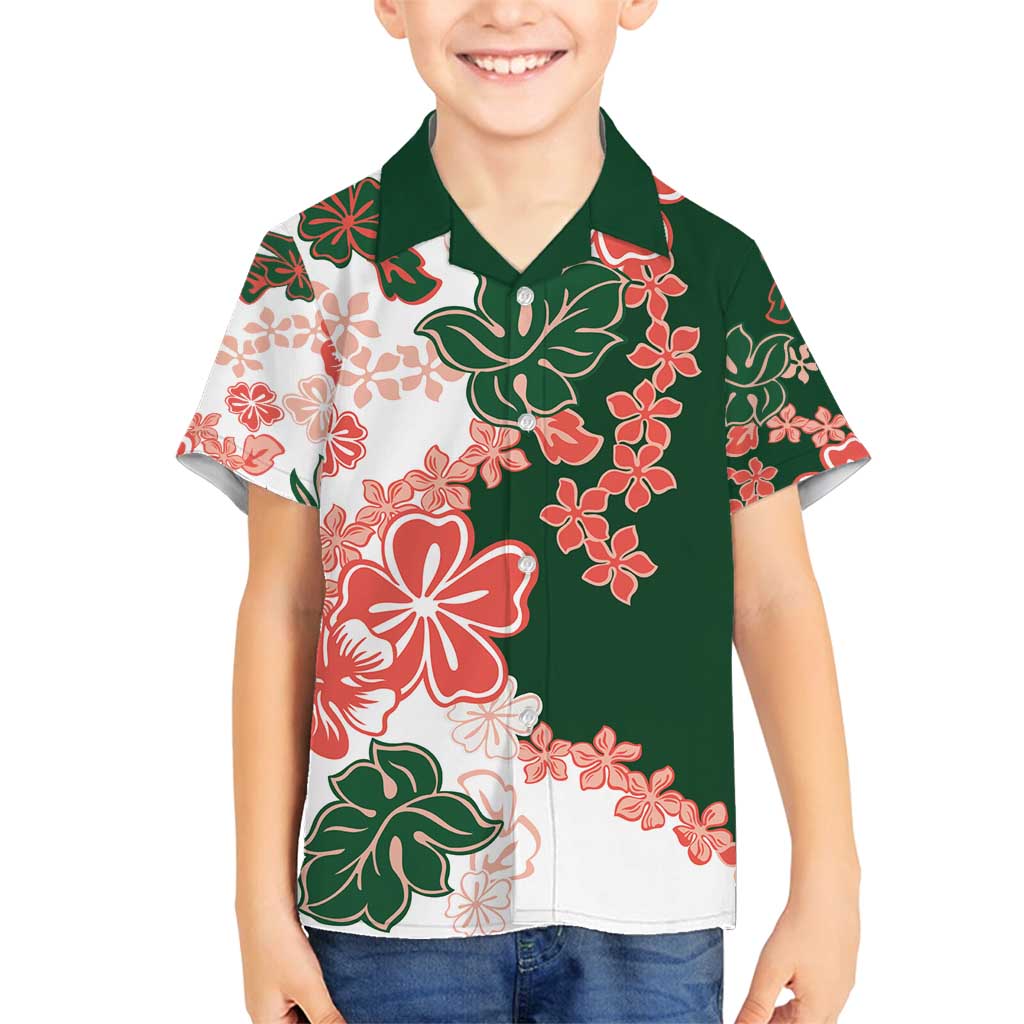 Green Orange Hibiscus Plumeria Floral Family Matching Off Shoulder Maxi Dress and Hawaiian Shirt LT01 Son's Shirt Orange - Polynesian Pride