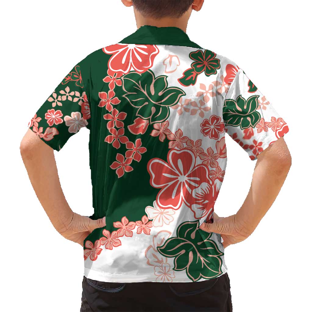 Green Orange Hibiscus Plumeria Floral Family Matching Off Shoulder Short Dress and Hawaiian Shirt LT01 - Polynesian Pride