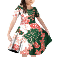 Green Orange Hibiscus Plumeria Floral Family Matching Off Shoulder Short Dress and Hawaiian Shirt LT01 Daughter's Dress Orange - Polynesian Pride