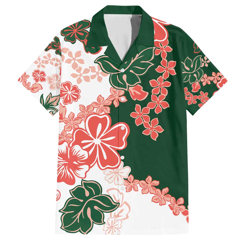 Green Orange Hibiscus Plumeria Floral Family Matching Off Shoulder Short Dress and Hawaiian Shirt LT01 Dad's Shirt - Short Sleeve Orange - Polynesian Pride