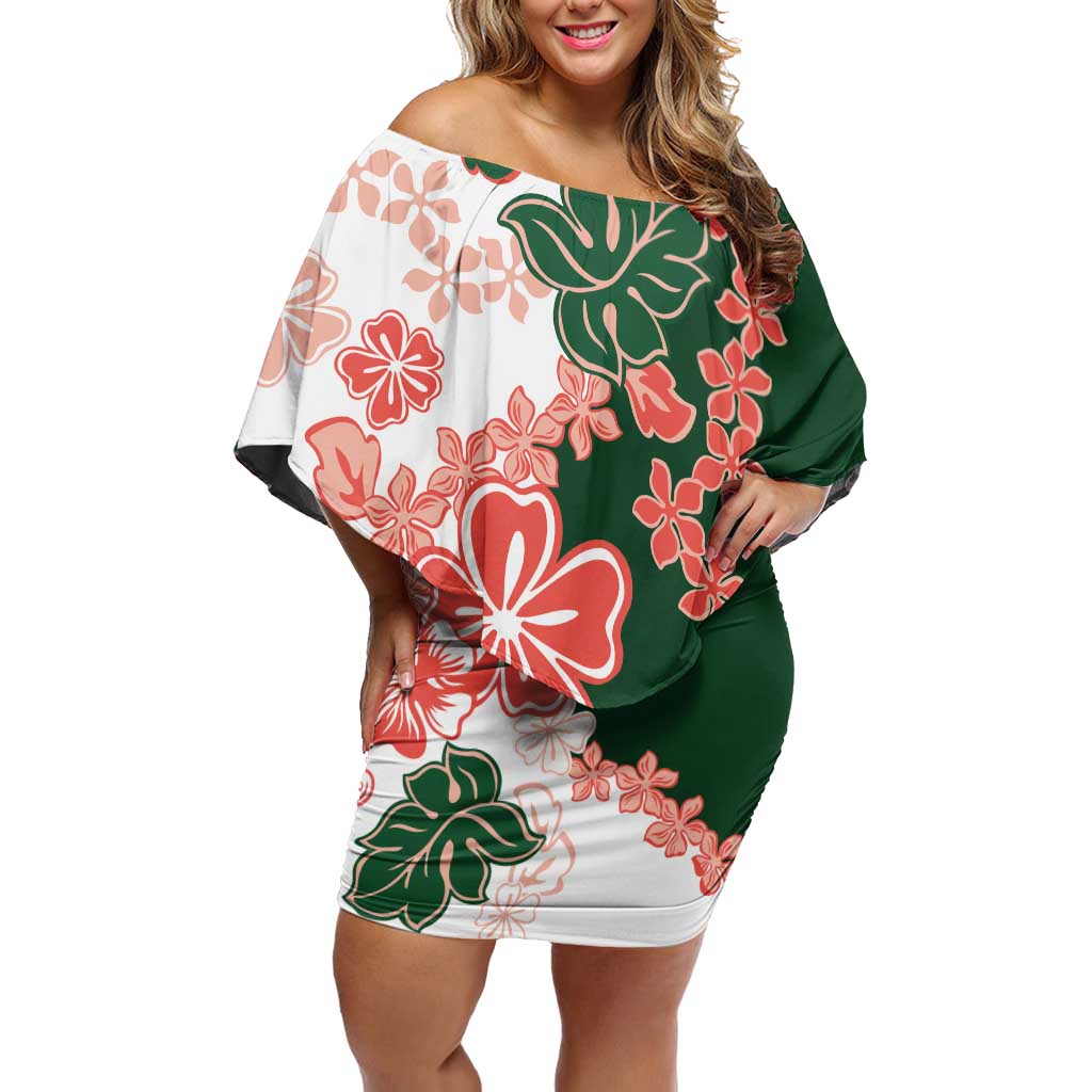 Green Orange Hibiscus Plumeria Floral Family Matching Off Shoulder Short Dress and Hawaiian Shirt LT01 Mom's Dress Orange - Polynesian Pride