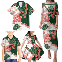 Green Orange Hibiscus Plumeria Floral Family Matching Puletasi and Hawaiian Shirt LT01 - Polynesian Pride