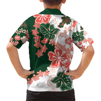 Green Orange Hibiscus Plumeria Floral Family Matching Short Sleeve Bodycon Dress and Hawaiian Shirt LT01 - Polynesian Pride