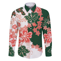 Green Orange Hibiscus Plumeria Floral Family Matching Summer Maxi Dress and Hawaiian Shirt LT01 Dad's Shirt - Long Sleeve Orange - Polynesian Pride