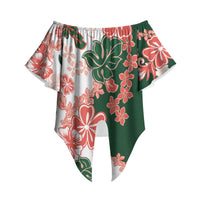 Green Orange Hibiscus Plumeria Floral Off Shoulder Wrap Waist Top LT01 Orange - Polynesian Pride