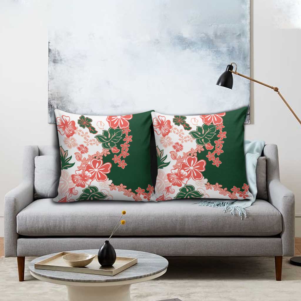 Green Orange Hibiscus Plumeria Floral Pillow Cover - Polynesian Pride
