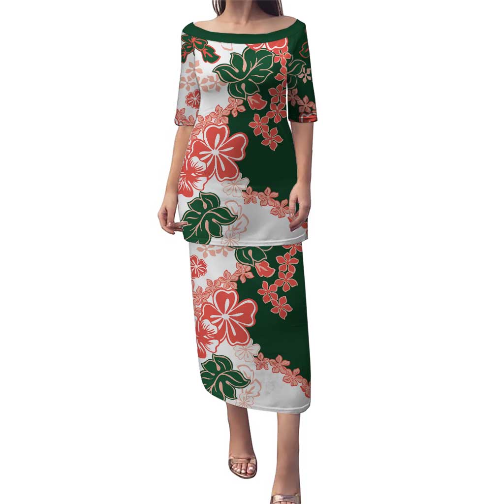Green Orange Hibiscus Plumeria Floral Puletasi - Polynesian Pride