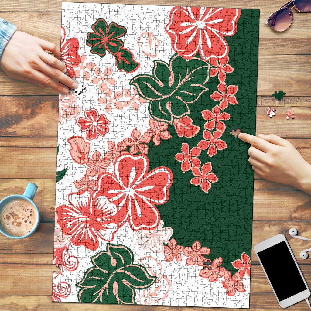 Green Orange Hibiscus Plumeria Floral Puzzle LT01
