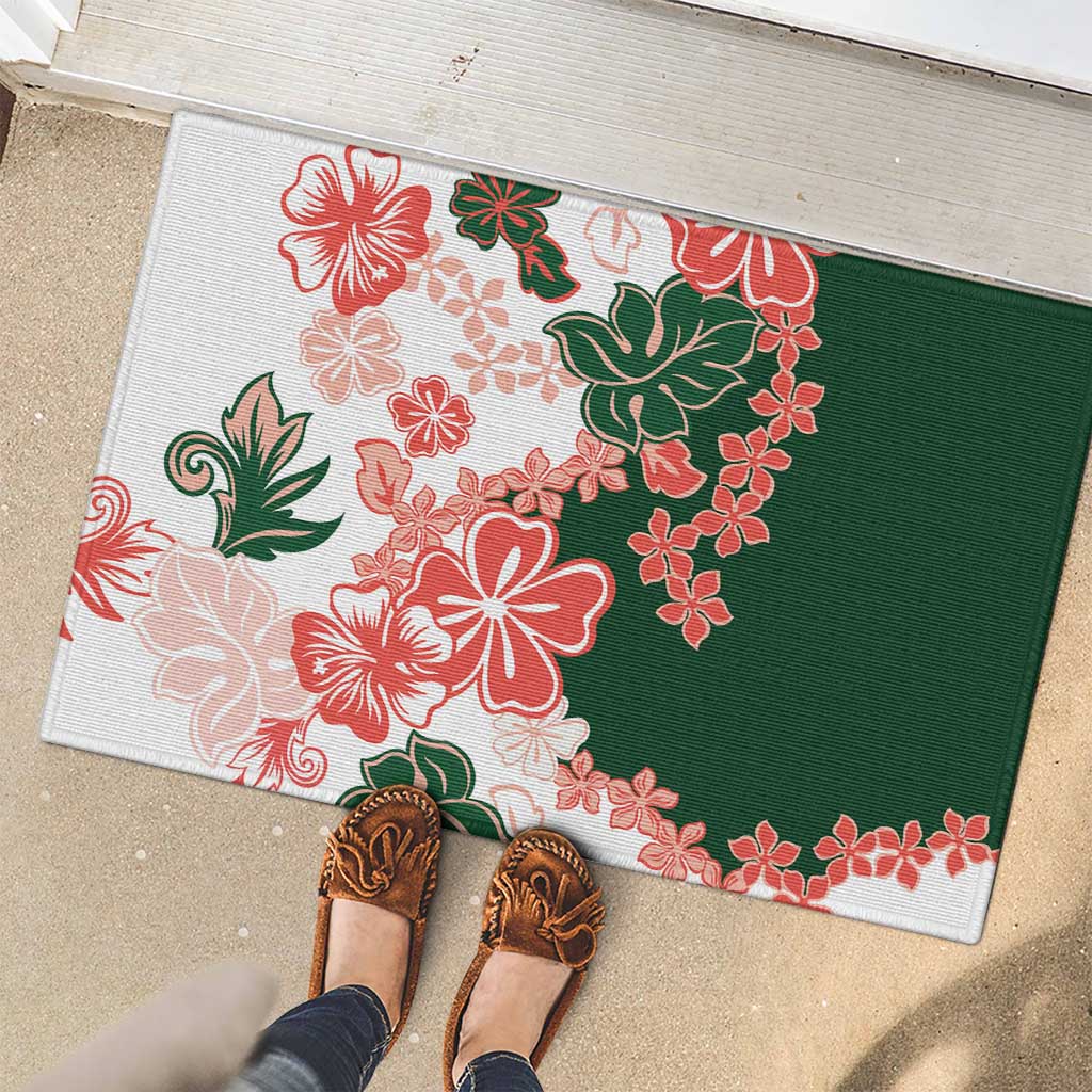 Green Orange Hibiscus Plumeria Floral Rubber Doormat LT01 - Polynesian Pride
