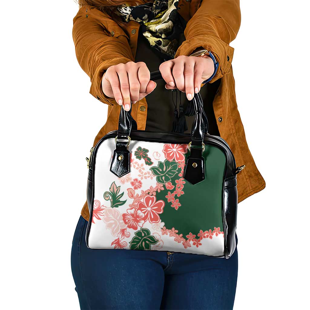 Green Orange Hibiscus Plumeria Floral Shoulder Handbag - Polynesian Pride