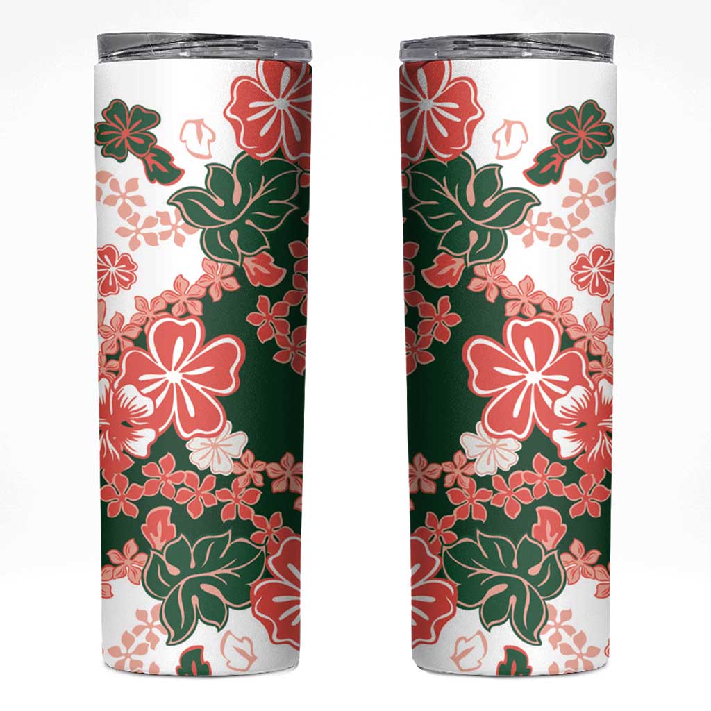 Green Orange Hibiscus Plumeria Floral Skinny Tumbler LT01 Orange - Polynesian Pride
