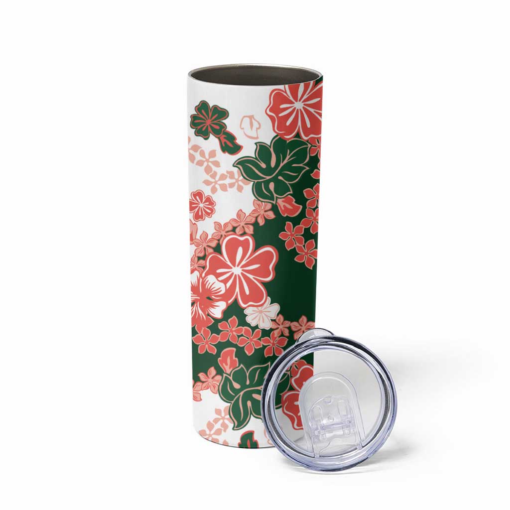 Green Orange Hibiscus Plumeria Floral Skinny Tumbler LT01 - Polynesian Pride