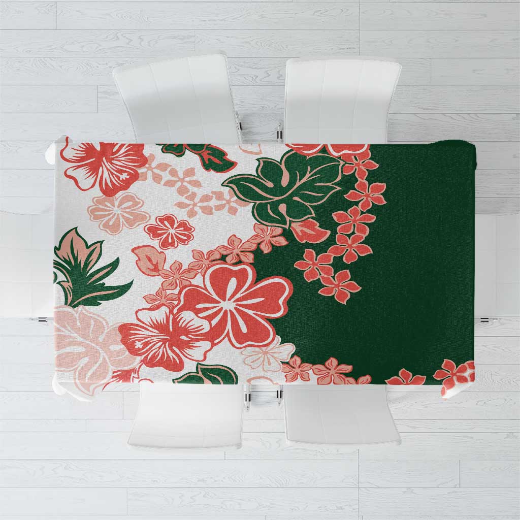 Green Orange Hibiscus Plumeria Floral Tablecloth - Polynesian Pride