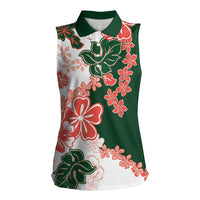 Green Orange Hibiscus Plumeria Floral Women Sleeveless Polo Shirt LT01 Female Orange - Polynesian Pride