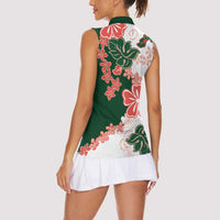 Green Orange Hibiscus Plumeria Floral Women Sleeveless Polo Shirt LT01 - Polynesian Pride