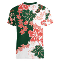 Green Orange Hibiscus Plumeria Floral Women V-Neck T-Shirt LT01 - Polynesian Pride