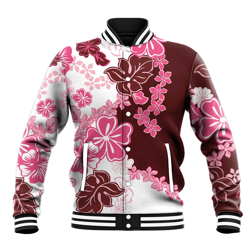 Pink Hibiscus Plumeria Floral Baseball Jacket - Polynesian Pride