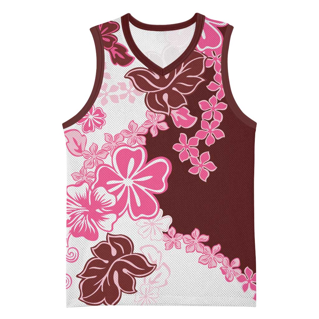 Pink Hibiscus Plumeria Floral Basketball Jersey - Polynesian Pride