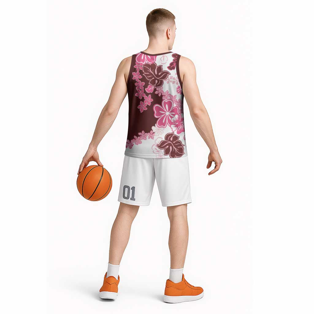 Pink Hibiscus Plumeria Floral Basketball Jersey - Polynesian Pride