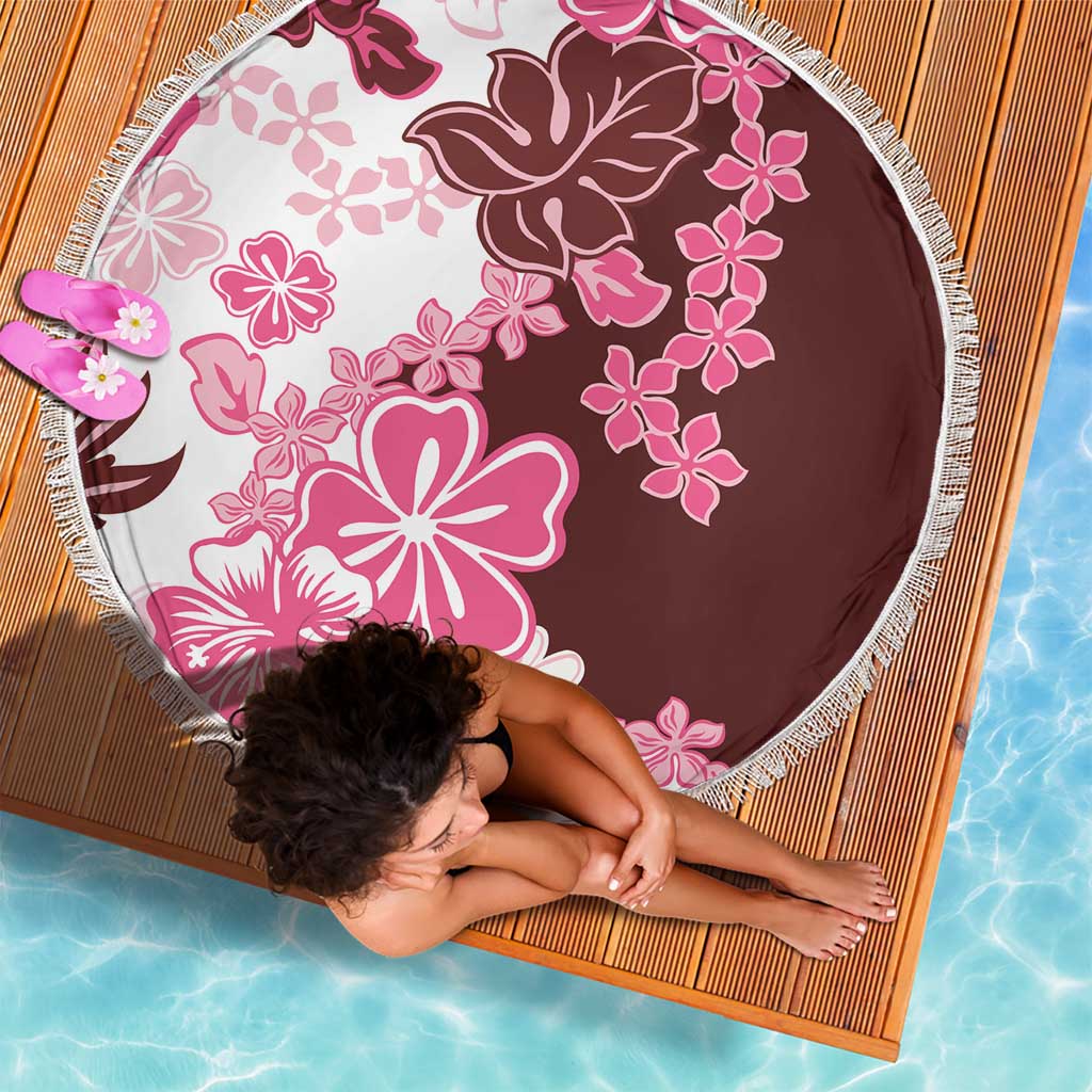 Pink Hibiscus Plumeria Floral Beach Blanket - Polynesian Pride