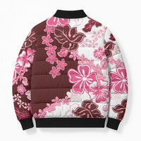 Pink Hibiscus Plumeria Floral Bomber Puffer Jacket - Polynesian Pride