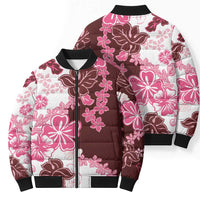 Pink Hibiscus Plumeria Floral Bomber Puffer Jacket - Polynesian Pride