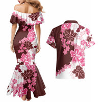 Pink Hibiscus Plumeria Floral Couples Matching Mermaid Dress and Hawaiian Shirt LT01 - Polynesian Pride