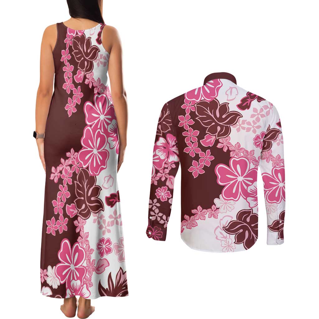 Pink Hibiscus Plumeria Floral Couples Matching Tank Maxi Dress and Long Sleeve Button Shirt LT01 - Polynesian Pride