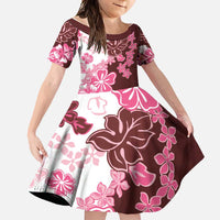 Pink Hibiscus Plumeria Floral Family Matching Off Shoulder Maxi Dress and Hawaiian Shirt LT01 Daughter's Dress Pink - Polynesian Pride