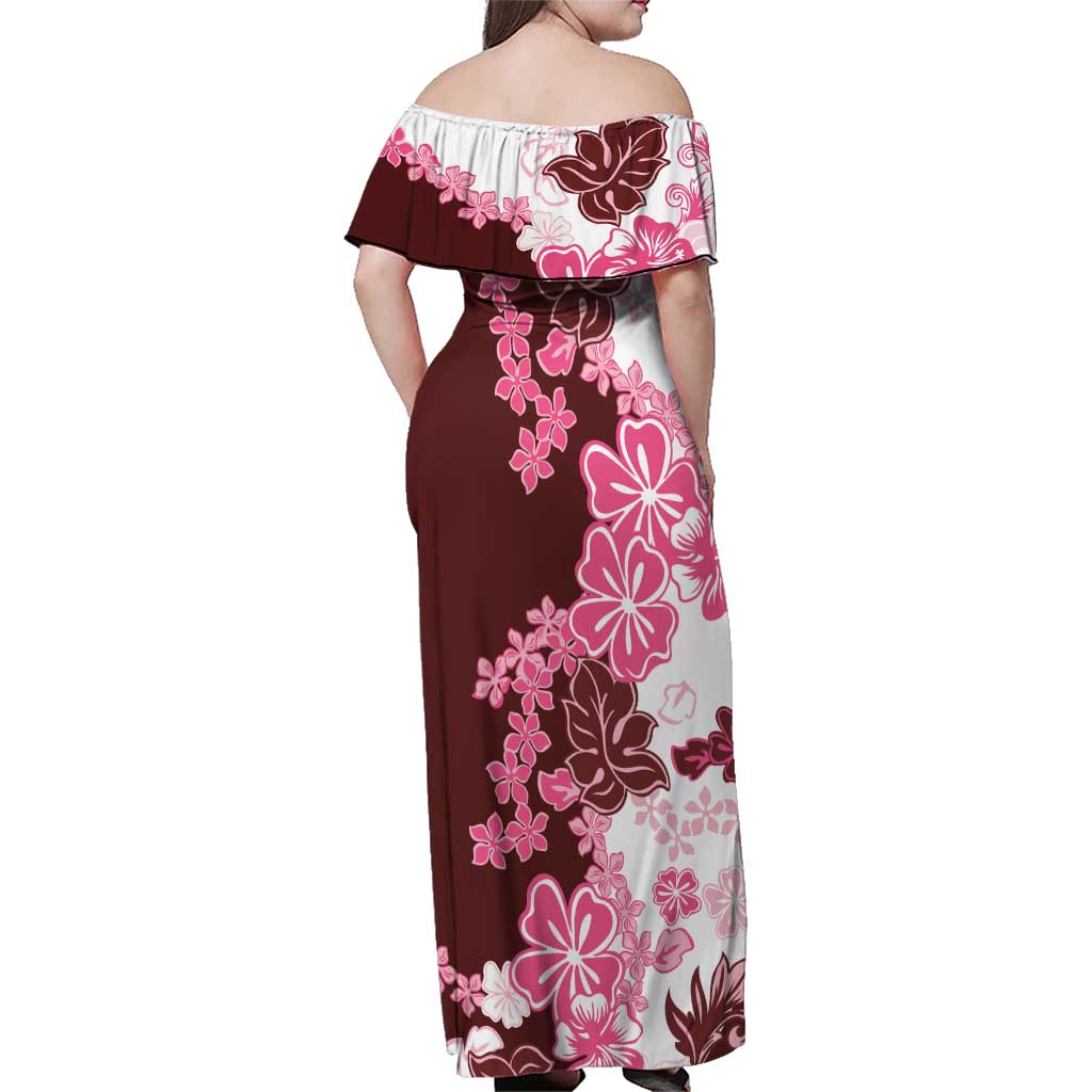 Pink Hibiscus Plumeria Floral Family Matching Off Shoulder Maxi Dress and Hawaiian Shirt LT01 - Polynesian Pride