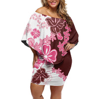 Pink Hibiscus Plumeria Floral Family Matching Off Shoulder Short Dress and Hawaiian Shirt LT01 Mom's Dress Pink - Polynesian Pride