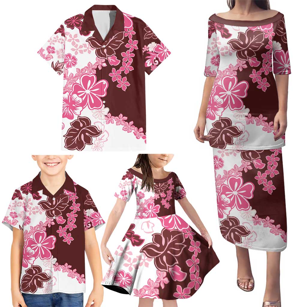 Pink Hibiscus Plumeria Floral Family Matching Puletasi and Hawaiian Shirt LT01 - Polynesian Pride