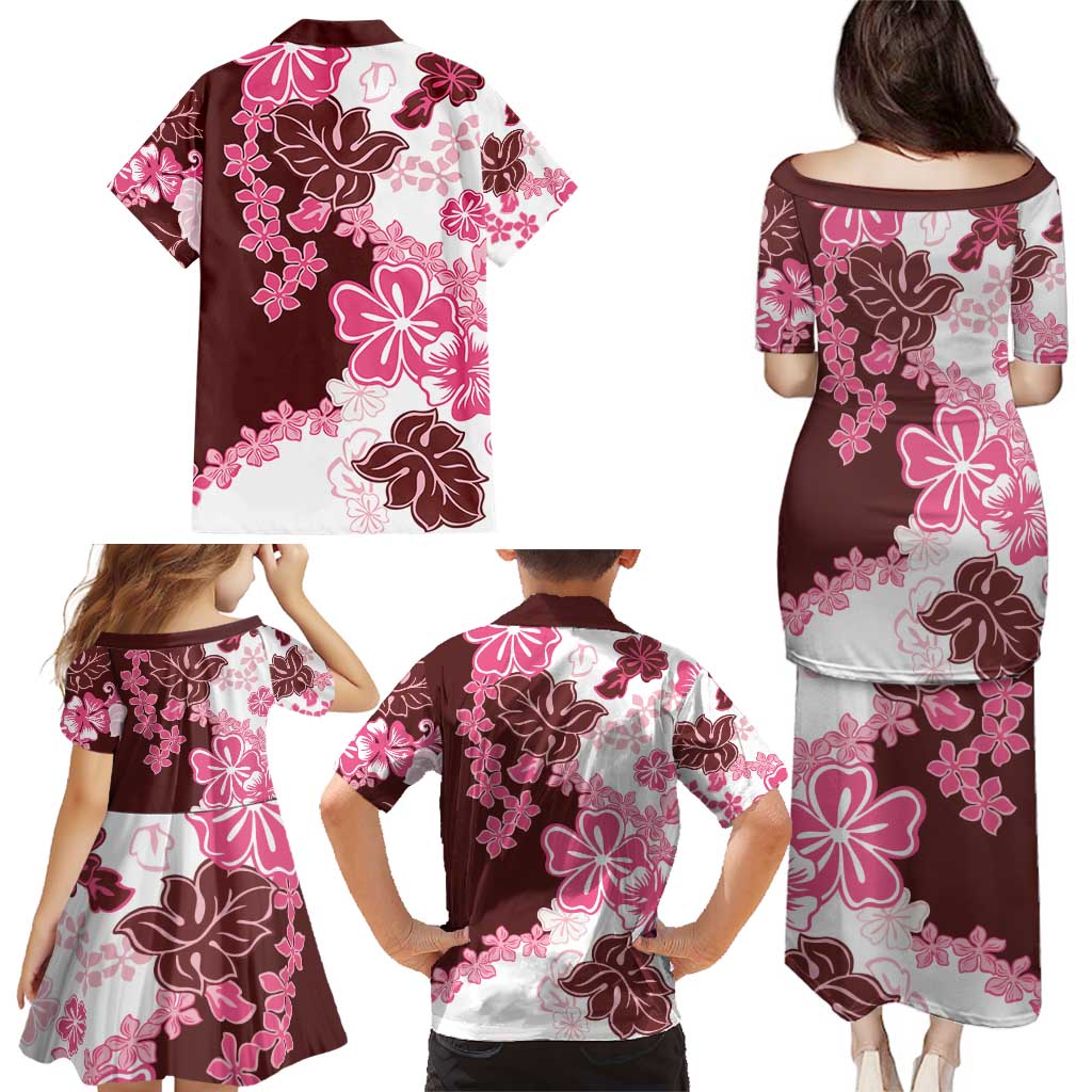 Pink Hibiscus Plumeria Floral Family Matching Puletasi and Hawaiian Shirt LT01 - Polynesian Pride