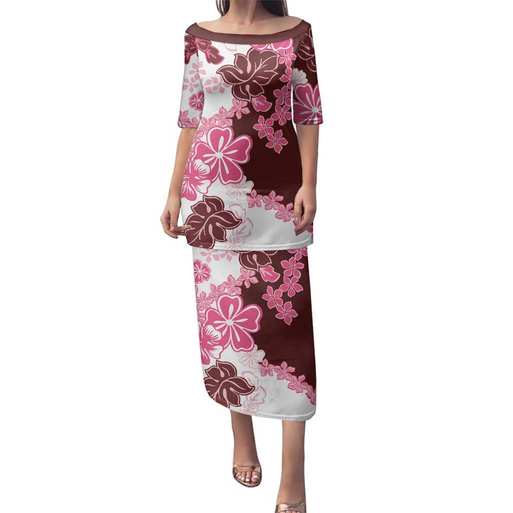 Pink Hibiscus Plumeria Floral Family Matching Puletasi and Hawaiian Shirt LT01 Mom's Dress Pink - Polynesian Pride